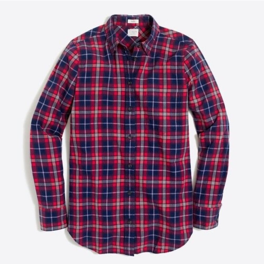 Women's J. CREW Lightweight Homespun‎ Plaid Shirt in Boy Fit- Size M EUC